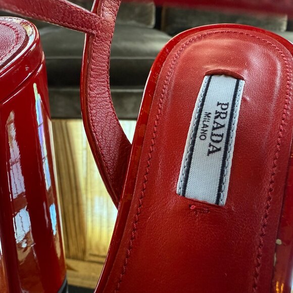 Prada Red Patent Leather Platform Heels - Picture 3 of 5